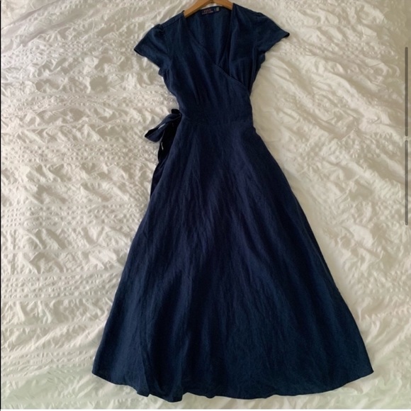 New Ralph Lauren Linen Maxi Navy Long Dress - Picture 7 of 16